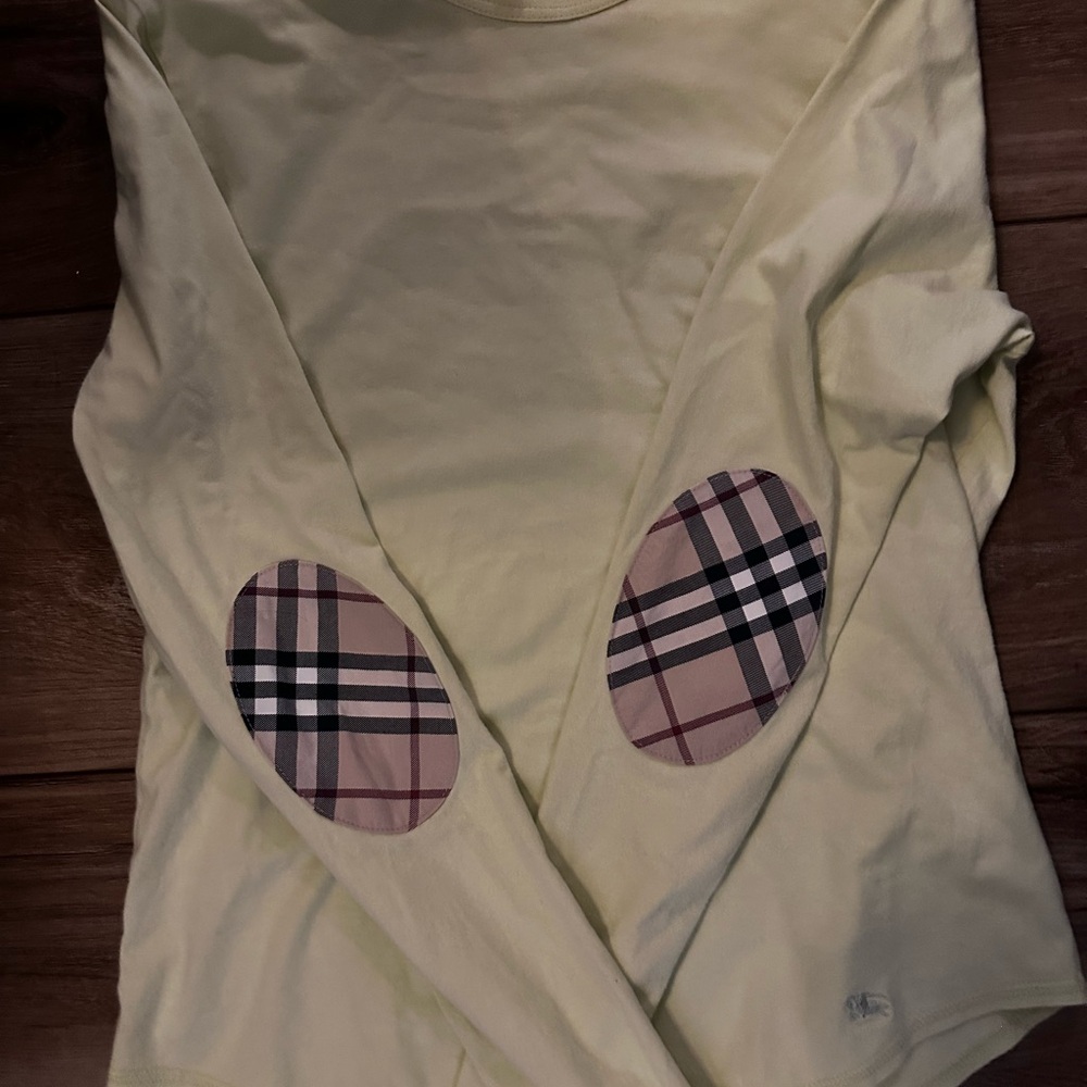 Burberry Long Sleeve Tee with Plaid Elbow Patches